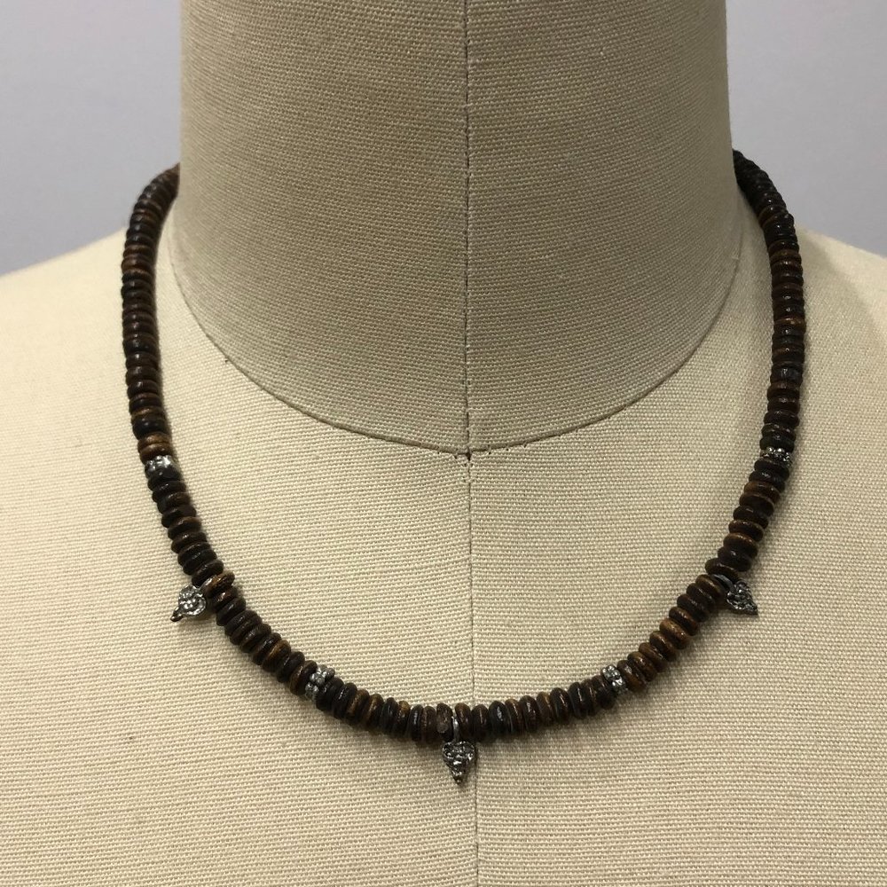 NWOT vintage bohemian wood beaded necklace - 1